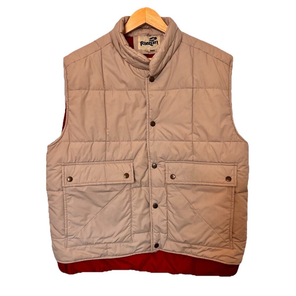 Fox Run Vintage Down Filled Warm Hunting Vest Khaki Mens Cotton Large Pockets